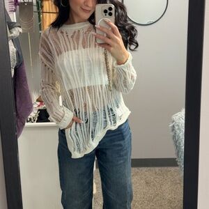 Distressed Cream Sweater